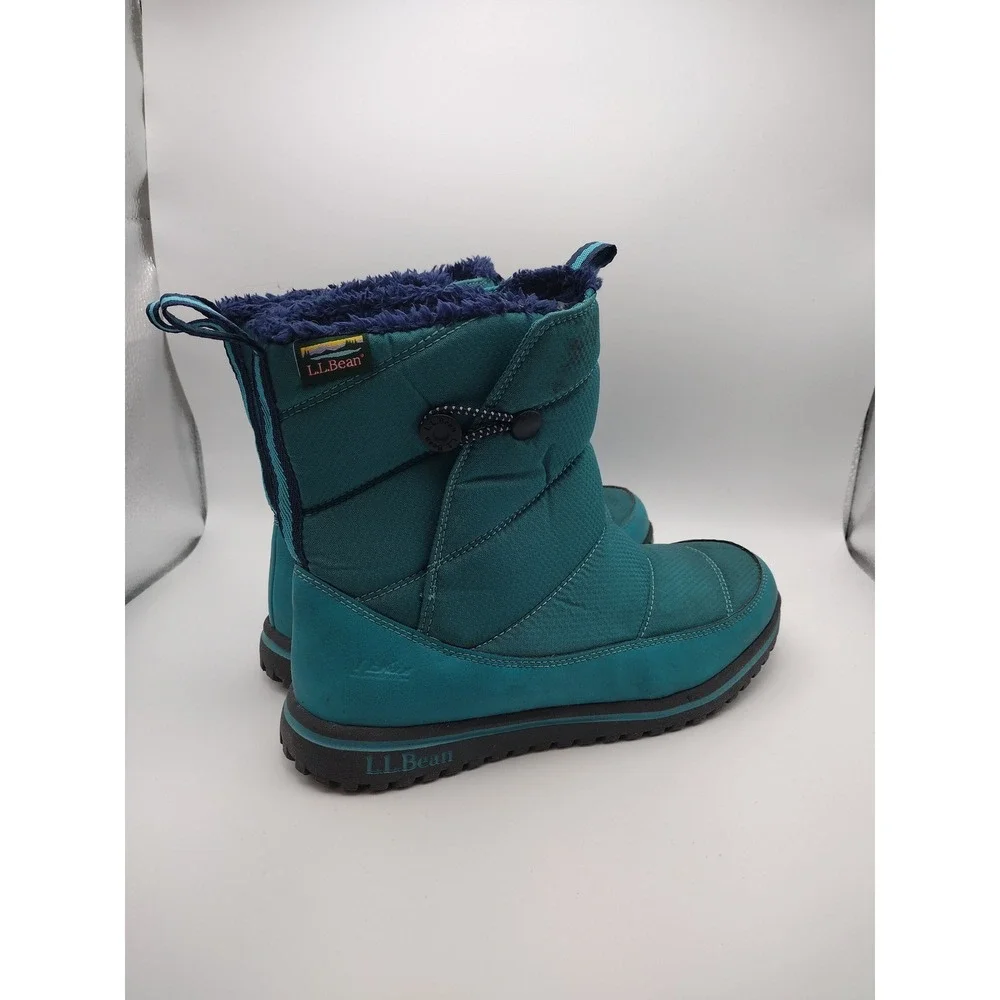 LL Bean Kids Teal Primaloft Insulated Winter Boots Size 5 513076 Navy Faux Fur